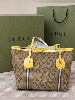 GUCCI GG CANVAS BEIGE & YELLOW TOTE BAG